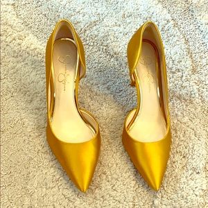 Jessica Simpson Gold Satin Stilettos
